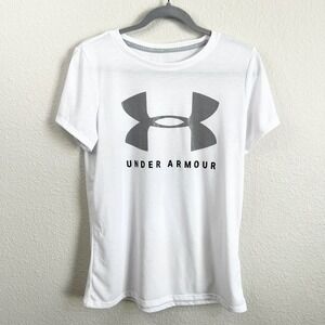 Under Armour T-shirt Womens M White Short Sleeve Logo Loose Heatgear Athleisure